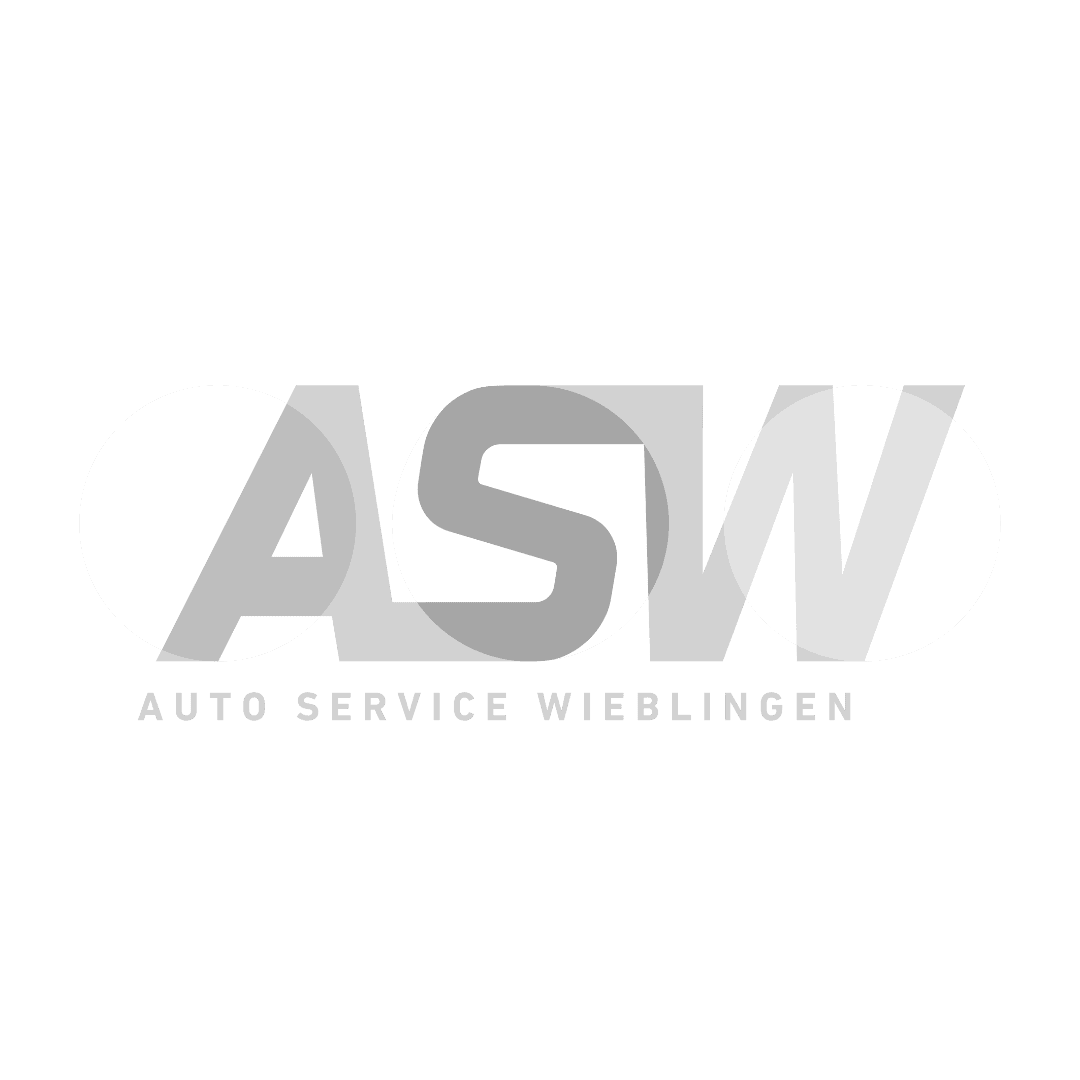 Logo mit fetten grauen Buchstaben "ASW" über drei weißen Kreisen; darunter der Text "AUTO SERVICE WIEBLINGEN" in Großbuchstaben.